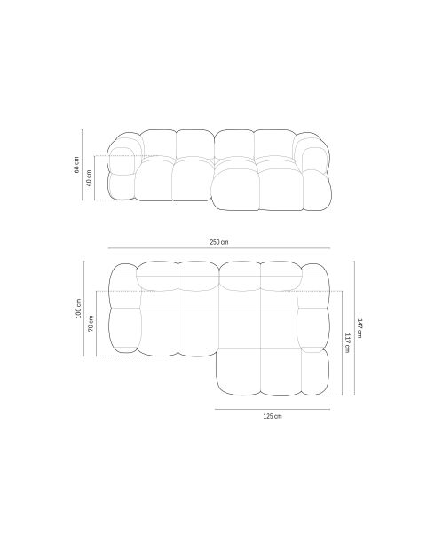 Canapé D'Angle droit velours Loretto 3 Places gris - 250x147x68 cm