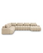 Kimi 6-Sitzer, ausziehbares Panorama-Ecksofa aus Samt, mit Kofferraum, 346 x 270 x 84 cm, hellbeige