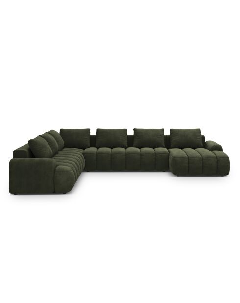 Kimi 6-Sitzer, umwandelbares Panorama-Ecksofa aus Samt und grüner Kimi 6-Sitzer-Koffer, 346 x 270 x 84 cm