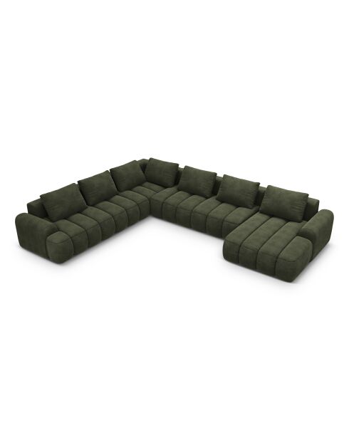Kimi 6-Sitzer, umwandelbares Panorama-Ecksofa aus Samt und grüner Kimi 6-Sitzer-Koffer, 346 x 270 x 84 cm