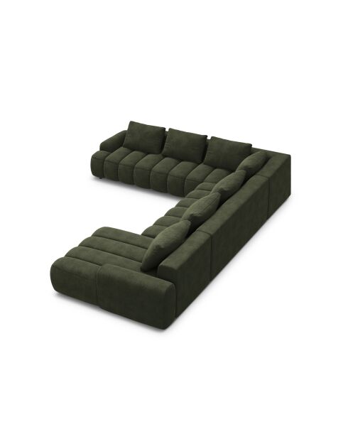 Kimi 6-Sitzer, umwandelbares Panorama-Ecksofa aus Samt und grüner Kimi 6-Sitzer-Koffer, 346 x 270 x 84 cm