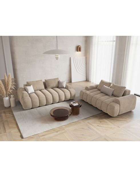 Canapé velours Kimi 2 Places beige clair - 175x100x84 cm