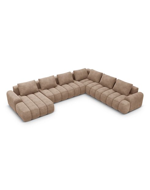 Kimi Panorama-Samtsofa und Truhe für 6 Personen, dunkelbeige, 346 x 270 x 84 cm