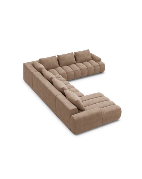 Kimi Panorama-Samtsofa und Truhe für 6 Personen, dunkelbeige, 346 x 270 x 84 cm