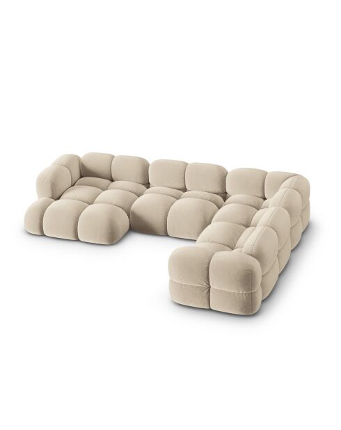 Canapé D'Angle Panoramique (Côté droit) velours Loretto 5 Places beige clair - 345x250x68 cm