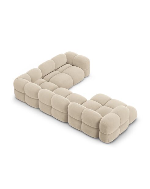 Canapé D'Angle Panoramique (Côté droit) velours Loretto 5 Places beige clair - 345x250x68 cm