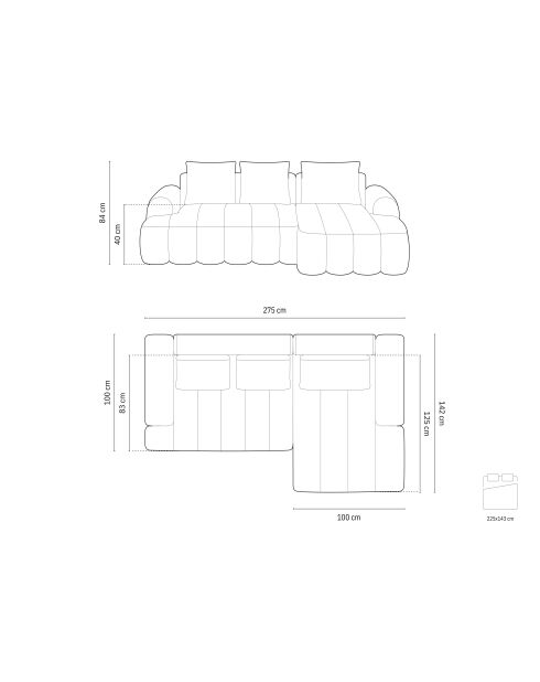 Divano angolare destro trasformabile Kimi a 3 posti con baule in mattone - 275x142x84 cm