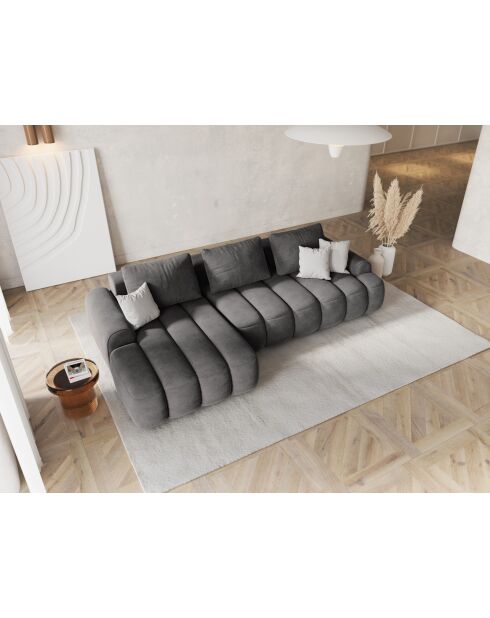 Canapé d'angle gauche velours convertible avec coffre Kimi 3 Places gris - 275x142x84 cm