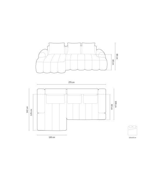 Divano angolare sinistro trasformabile Kimi 3 posti grigio scuro con baule - 275x142x84 cm