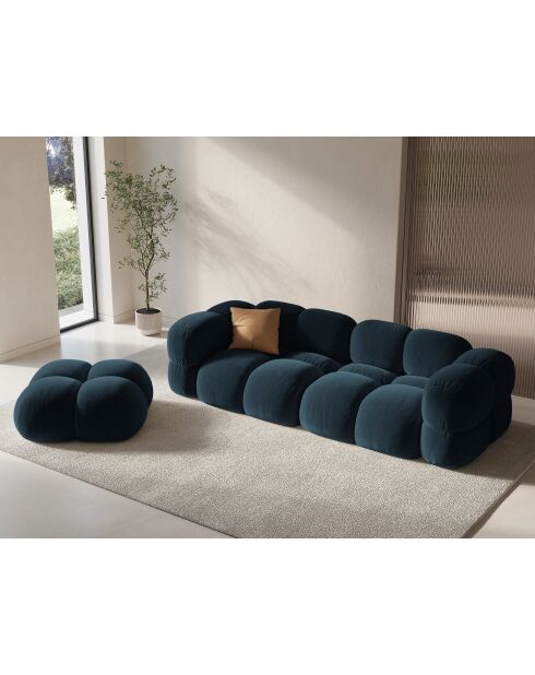 Pouf velours Loretto 1 Place pétrole profond - 90x90x40 cm