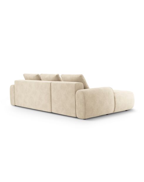 Canapé d'angle gauche velours convertible avec coffre Kimi 3 Places beige clair - 275x142x84 cm