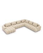 Kimi 6-Sitzer-Ecksofa aus Samt mit Panoramablick rechts mit Kofferraum Kimi 6-Sitzer hellbeige — 346x270x84 cm