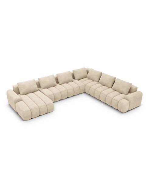 Kimi 6-Sitzer-Ecksofa aus Samt mit Panoramablick rechts mit Kofferraum Kimi 6-Sitzer hellbeige — 346x270x84 cm