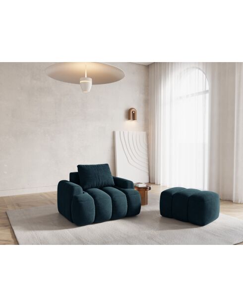 Pouf velours Kimi 1 Place pétrole profond - 75x55x40 cm