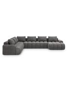Kimi 6-Sitzer, ausziehbares Ecksofa und Kofferraum aus Samt, 346 x 270 x 84 cm, Grau