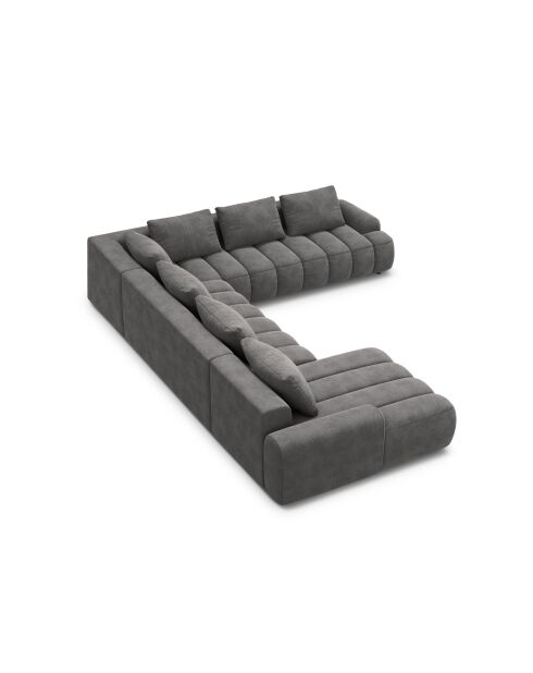 Kimi 6-Sitzer, ausziehbares Ecksofa und Kofferraum aus Samt, 346 x 270 x 84 cm, Grau