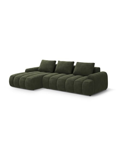 Canapé d'angle gauche velours convertible avec coffre Kimi 3 Places vert - 275x142x84 cm