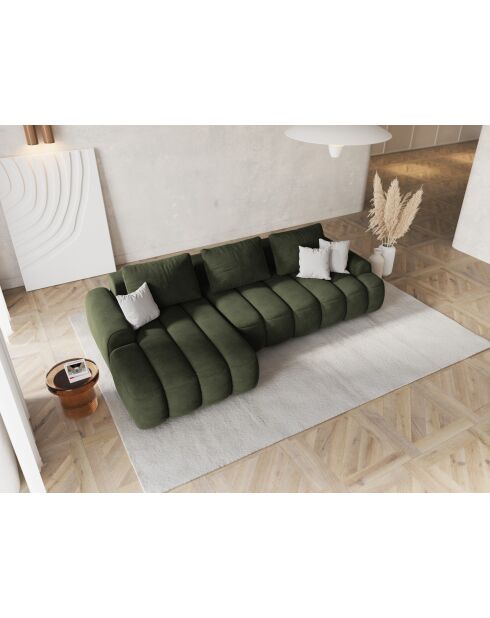Canapé d'angle gauche velours convertible avec coffre Kimi 3 Places vert - 275x142x84 cm