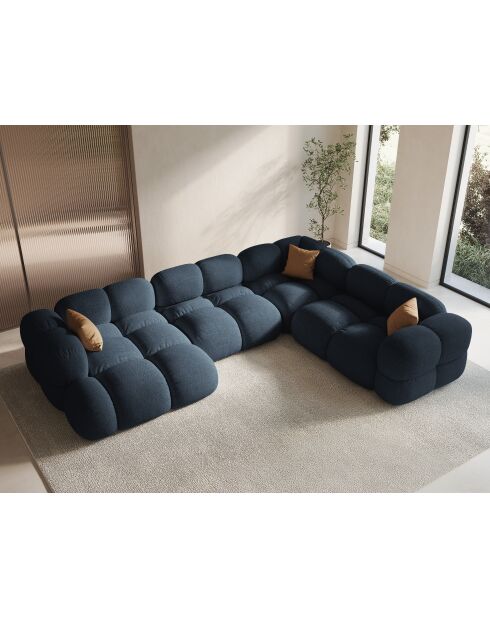 Canapé D'Angle Panoramique droit Ouvert Loretto 5 Places bleu foncé - 345x250x68 cm