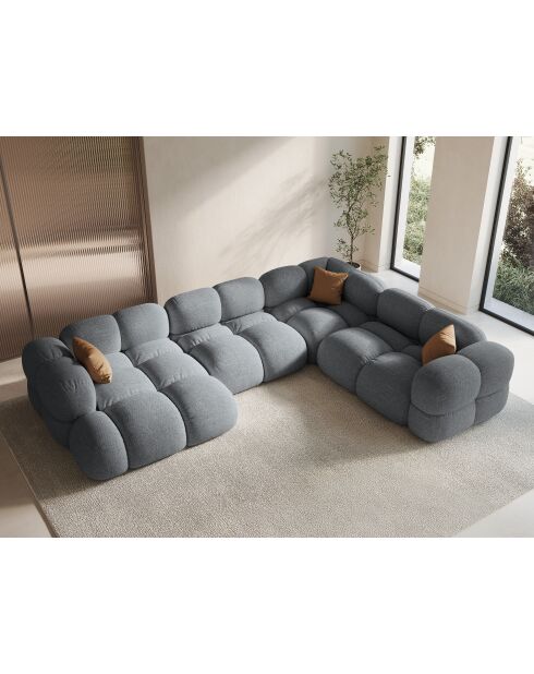 Canapé D'Angle Panoramique droit Ouvert Loretto 5 Places gris - 345x250x68 cm