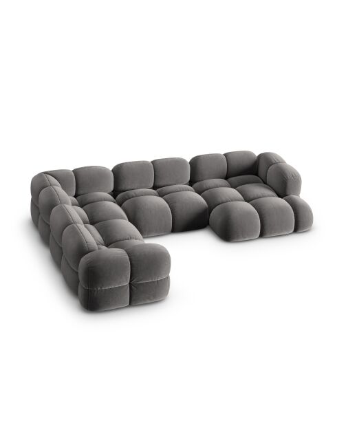 Canapé D'Angle Panoramique (Côté gauche) velours Loretto 5 Places gris - 345x250x68 cm