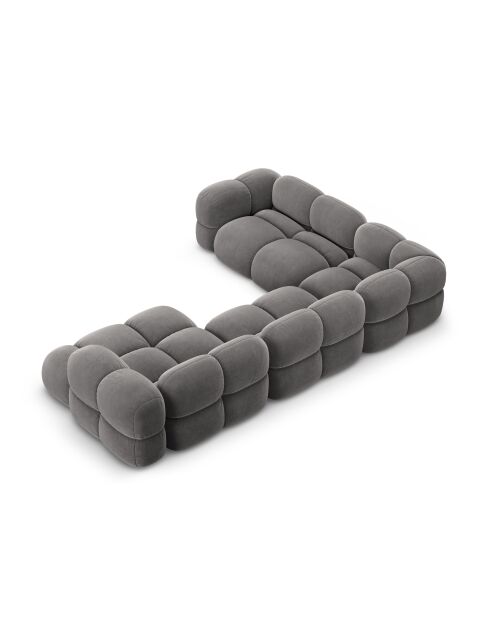 Canapé D'Angle Panoramique (Côté gauche) velours Loretto 5 Places gris - 345x250x68 cm