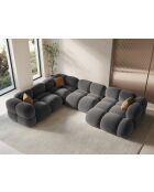 Canapé D'Angle Panoramique (Côté gauche) velours Loretto 5 Places gris - 345x250x68 cm