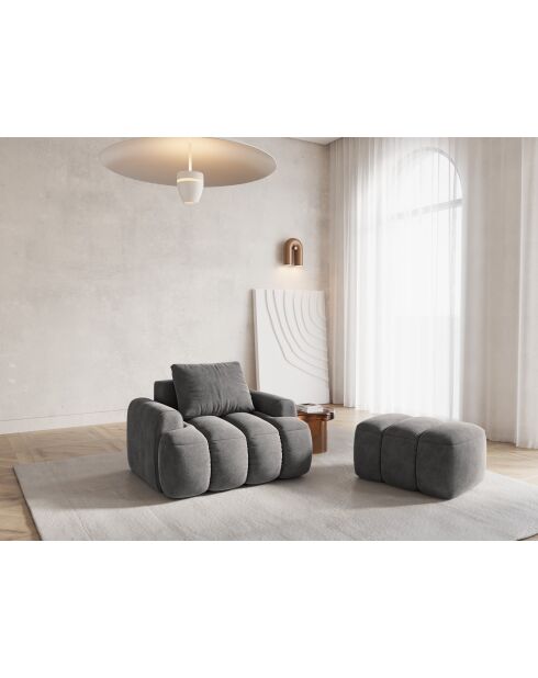 Pouf velours Kimi 1 Place gris - 75x55x40 cm