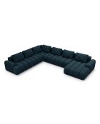 Kimi, umwandelbares Panorama-Ecksofa aus Samt mit Kofferraum, 6 Sitze, tiefblau — 346x270x84 cm