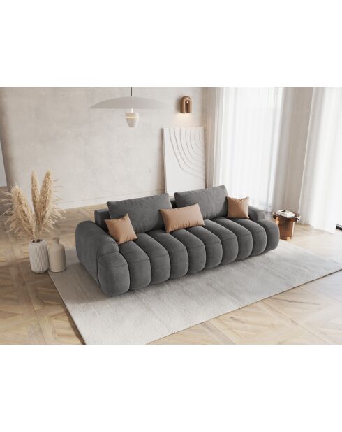 Canapé velours convertible avec coffre Kimi 4 Places gris - 250x100x84 cm