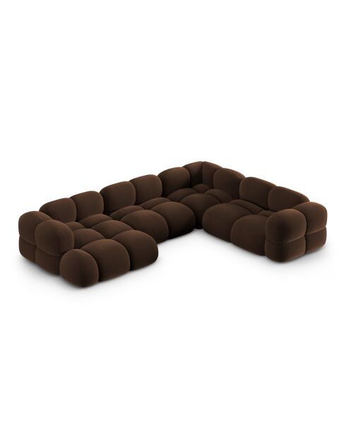 Panoramische hoekbank (rechterzijde) Loretto Velvet 5-zits chocolade - 345x250x68 cm