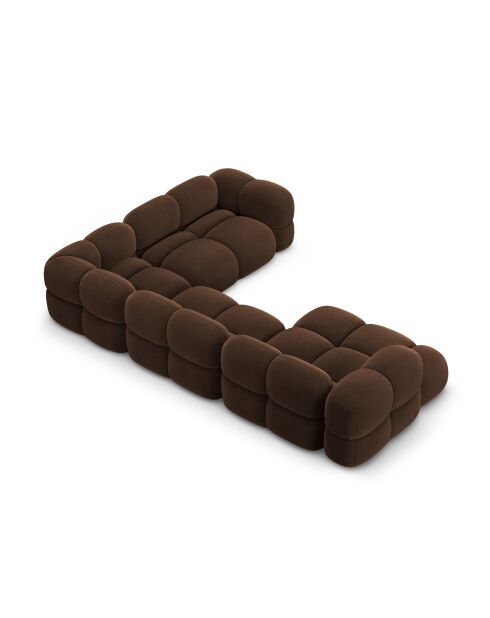 Panoramische hoekbank (rechterzijde) Loretto Velvet 5-zits chocolade - 345x250x68 cm