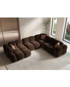 Panoramische hoekbank (rechterzijde) Loretto Velvet 5-zits chocolade - 345x250x68 cm