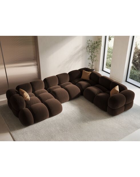 Panoramische hoekbank (rechterzijde) Loretto Velvet 5-zits chocolade - 345x250x68 cm