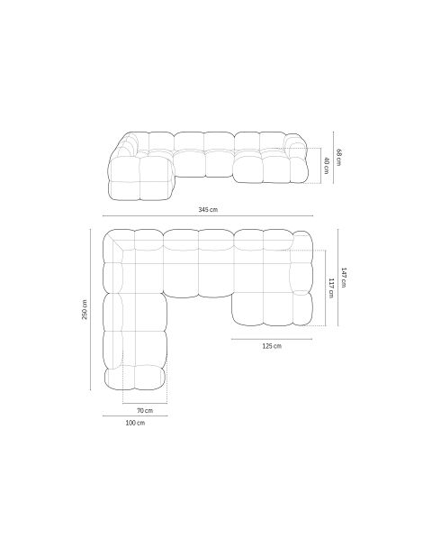 Canapé D'Angle Panoramique gauche Ouvert Loretto 5 Places beige - 345x250x68 cm