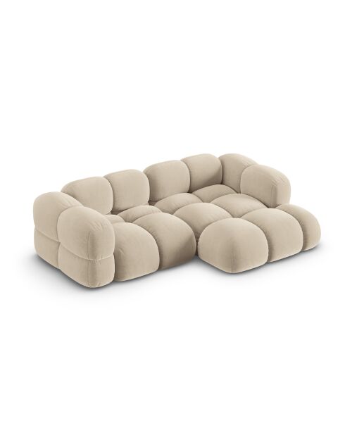 Canapé D'Angle droit velours Loretto 3 Places beige clair - 250x147x68 cm