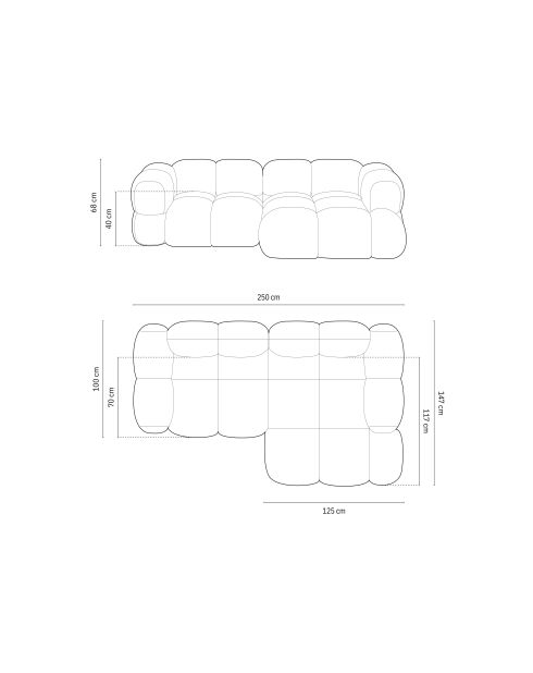 Loretto Ecksofa für 3 Personen, Samt, rechts, hellbeige — 250 x 147 x 68 cm