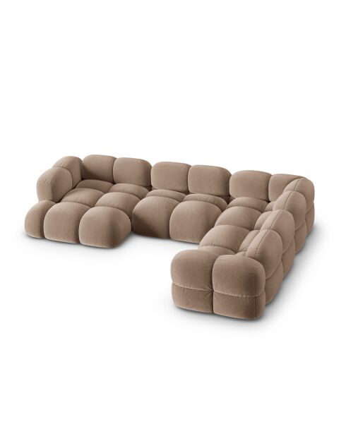 Canapé D'Angle Panoramique (Côté droit) velours Loretto 5 Places beige foncé - 345x250x68 cm