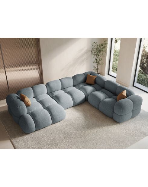 Loretto 5-zitsbank, pastelblauw, open rechter, panoramische hoekbank, 345x250x68 cm