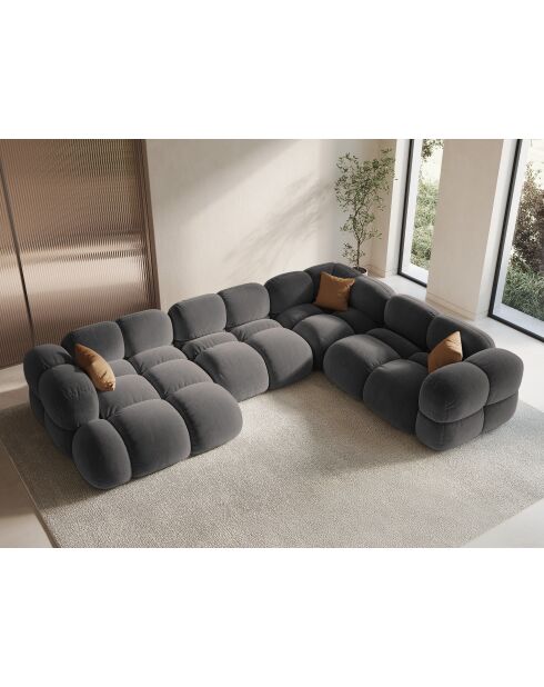 Panorama-Ecksofa (rechte Seite) Loretto Velvet 5-Sitzer Grau - 345x250x68 cm