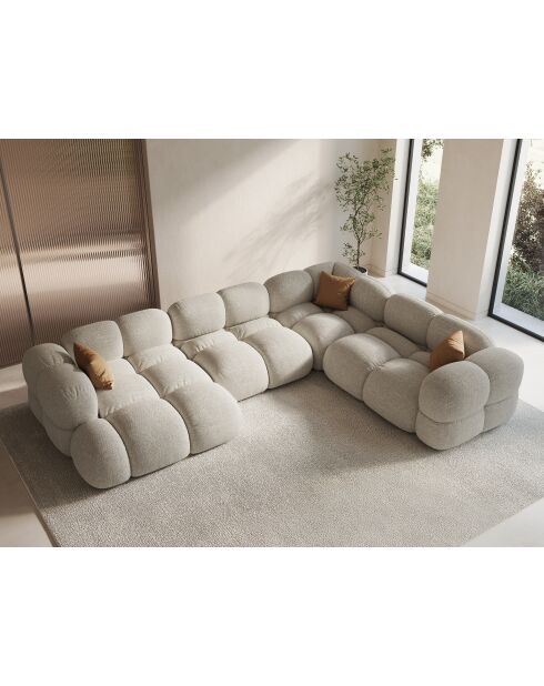 Canapé D'Angle Panoramique droit Ouvert Loretto 5 Places beige - 345x250x68 cm