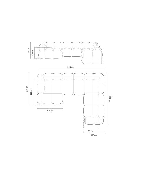 Canapé D'Angle Panoramique droit Ouvert Loretto 5 Places beige - 345x250x68 cm