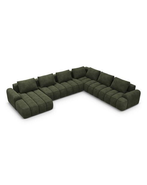 Kimi 6-Sitzer-Ecksofa aus Samt mit Panoramablick rechts mit Kofferraum Kimi 6-Sitzer grün — 346x270x84 cm