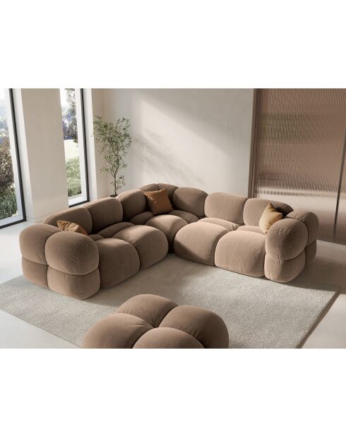 Loretto Velvet Ecksofa, symmetrisch, 4-Sitzer, dunkelbeige — 250 x 250 x 68 cm