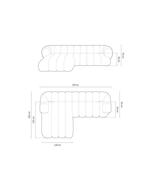 Divano angolare sinistro Koge a 5 posti in velluto color cioccolato - 270x165x70 cm