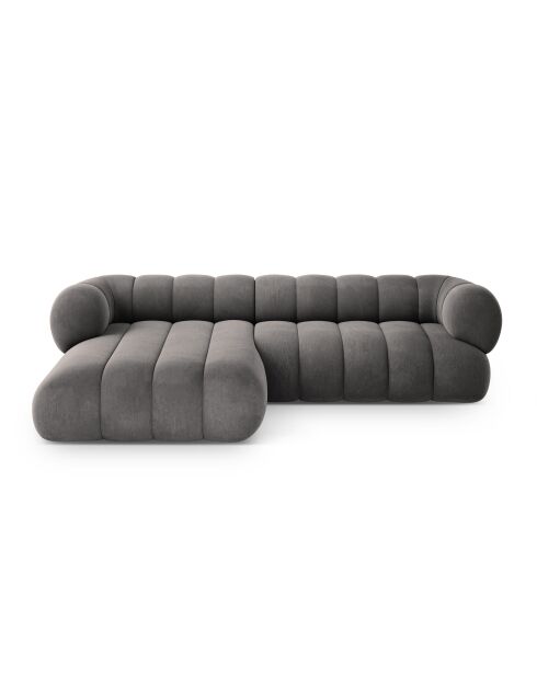 Canapé D'Angle gauche velours Koge 5 Places gris - 270x165x70 cm