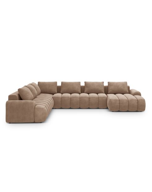 Kimi 6-Sitzer-Panorama-Ecksofa aus Samt, dunkelbeige, mit Kofferraum, 346 x 270 x 84 cm