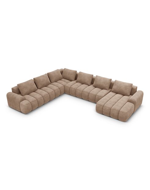 Kimi 6-Sitzer-Panorama-Ecksofa aus Samt, dunkelbeige, mit Kofferraum, 346 x 270 x 84 cm