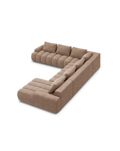 Kimi 6-Sitzer-Panorama-Ecksofa aus Samt, dunkelbeige, mit Kofferraum, 346 x 270 x 84 cm