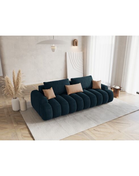 Canapé velours convertible avec coffre Kimi 4 Places pétrole profond - 250x100x84 cm